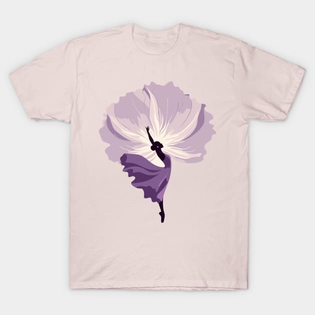 Ballet dancer in a purple dress dancing, floral background, Vector illustration, tiptoe ballet performer T-Shirt by Nora Liak